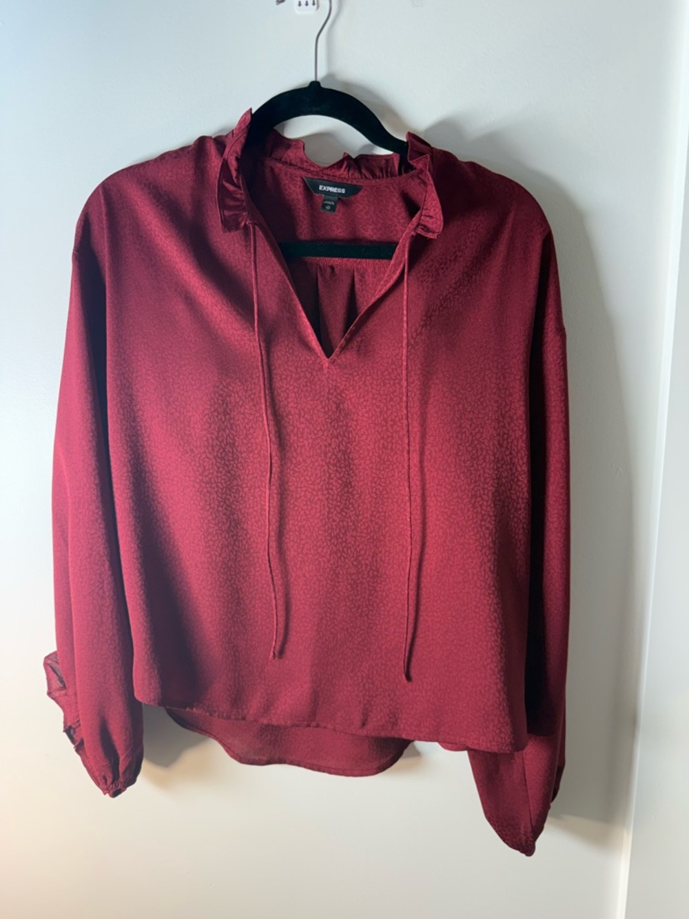 Express Burgundy V-Neck Tie Front Blouse